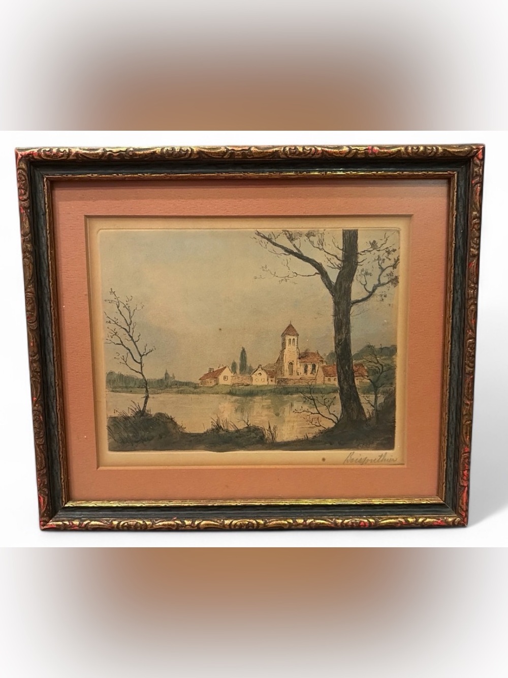 Henri Boisgontier Signed Antique Etching Landscape Art Framed Wall Artwork Decor